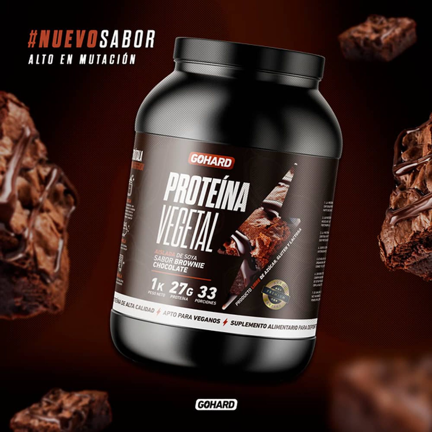 Prote&iacute;na Vegetal Soya Gohard 1kg Sabor Brownie Chocolate image number 1.0