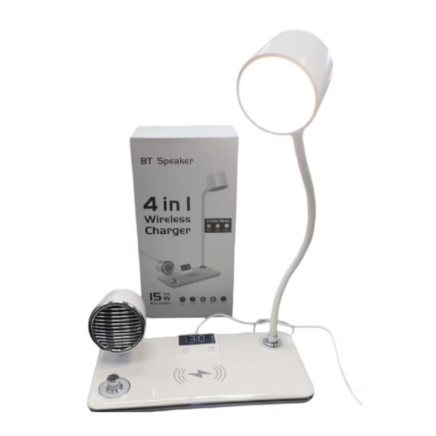 Lampara Escritorio 4en1 Blanca Foco Led Cargador Inalambrico image number 0.0