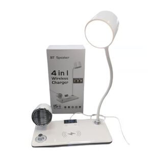 Lampara Escritorio 4en1 Blanca Foco Led Cargador Inalambrico