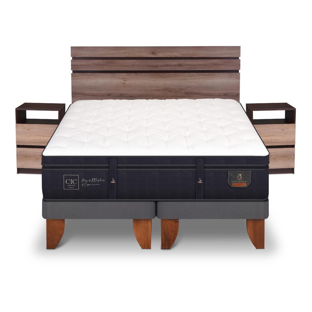 Cama Europea Cic Super Premium / 2 Plazas / Base Dividida + Set De Maderas image number 0.0