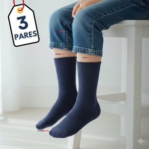Pack 3 Calcet&iacute;nes Escolares Corto Bamb&uacute; Azul Ni&ntilde;os Y Juvenil