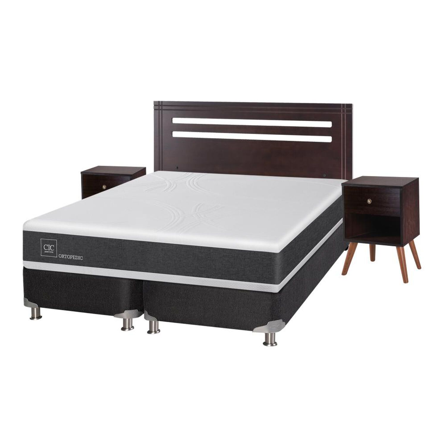 Box Spring Cic Ortopedic / 2 Plazas / Base Dividida  + Set De Maderas image number 1.0
