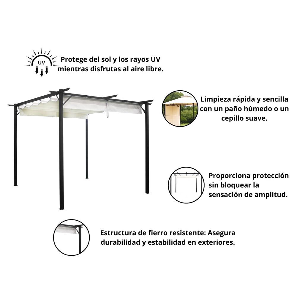 Pérgola Cavancha Con Tela Retráctil 3x3mt Marfil image number 3.0