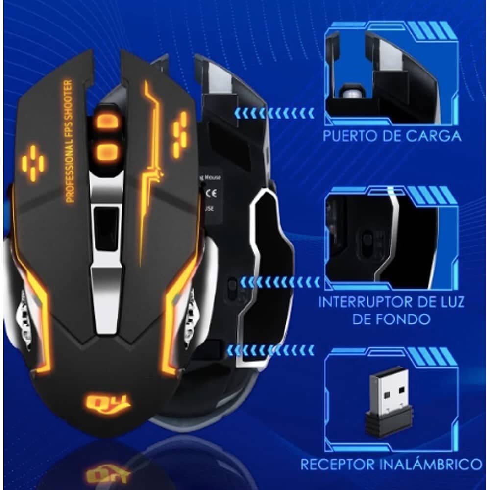 Mouse Gamer Inal&aacute;mbrico Silencioso Y Recargable Con Luz Led image number 4.0