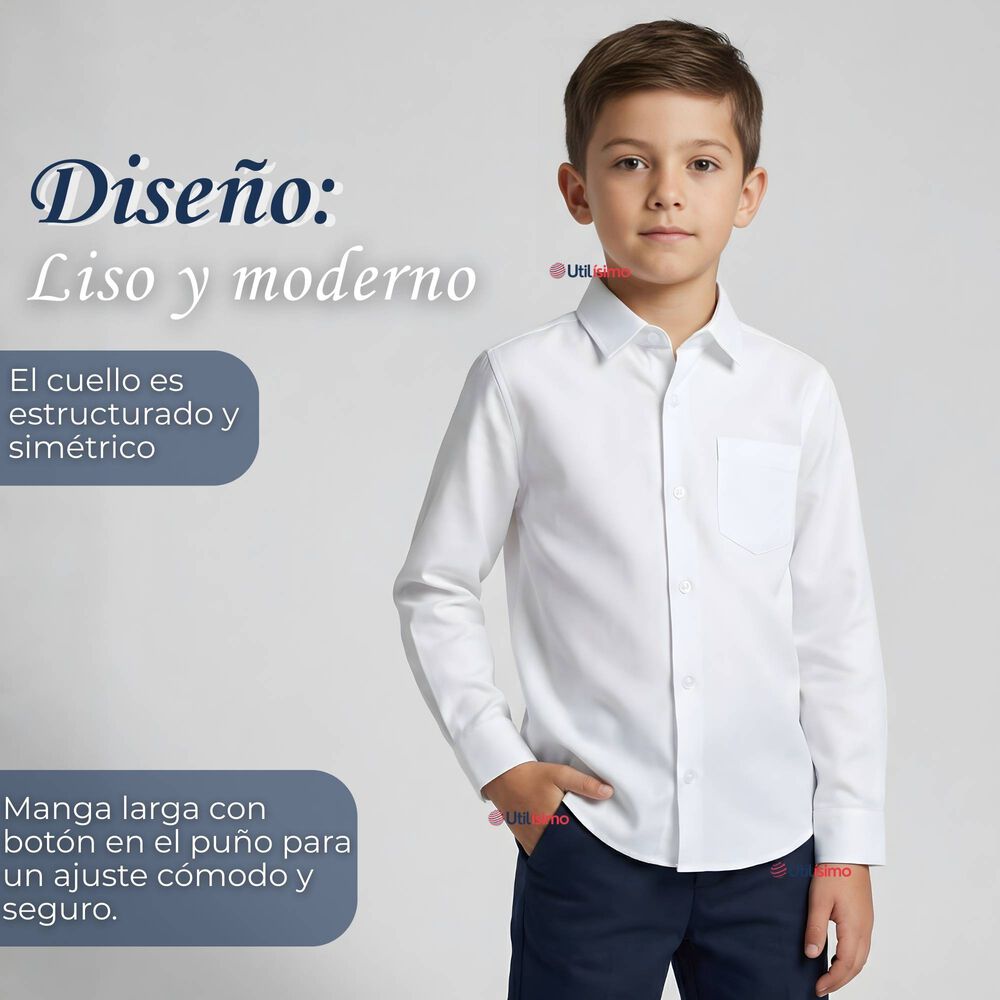 Camisa Escolar Blanca Manga Larga Colegio Para Ni&ntilde;os image number 4.0