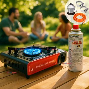 Cocina Port&aacute;til Cocinilla Camping + Kit De Instalaci&oacute;n Y Lata De Gas