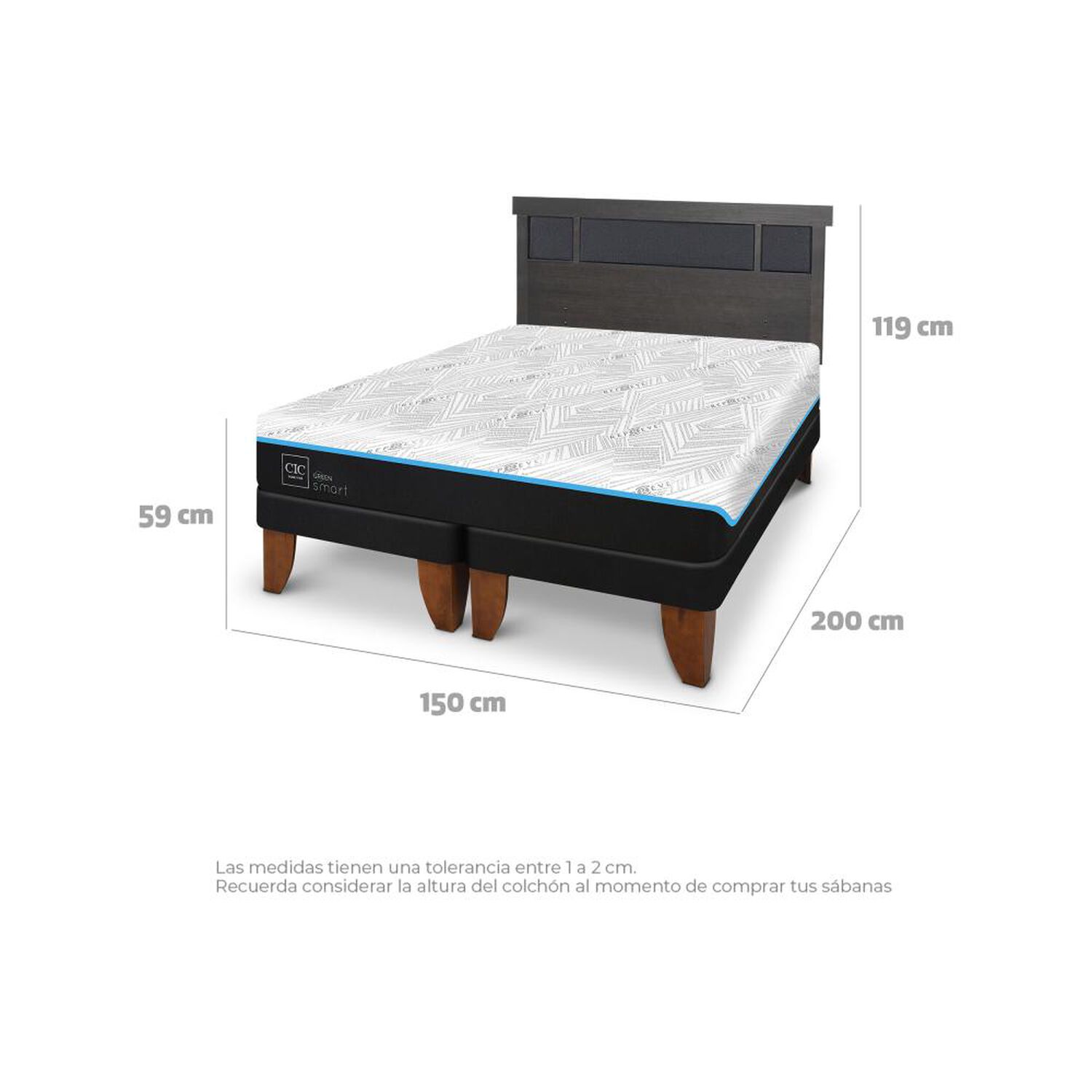 Cama Europea Cic Green Infinity / 2 Plazas / Base Dividida + Respaldo image number 7.0