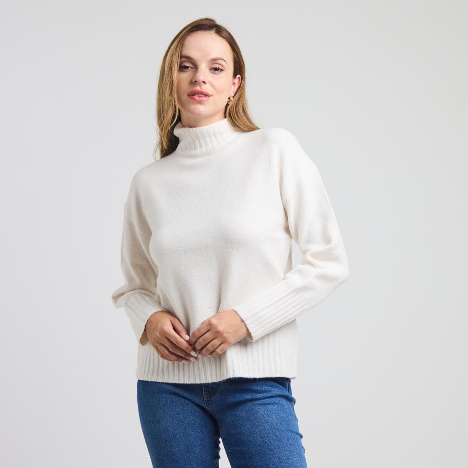 Sweater Regular Manga Larga Cuello Alto Mujer Kimera image number 0.0