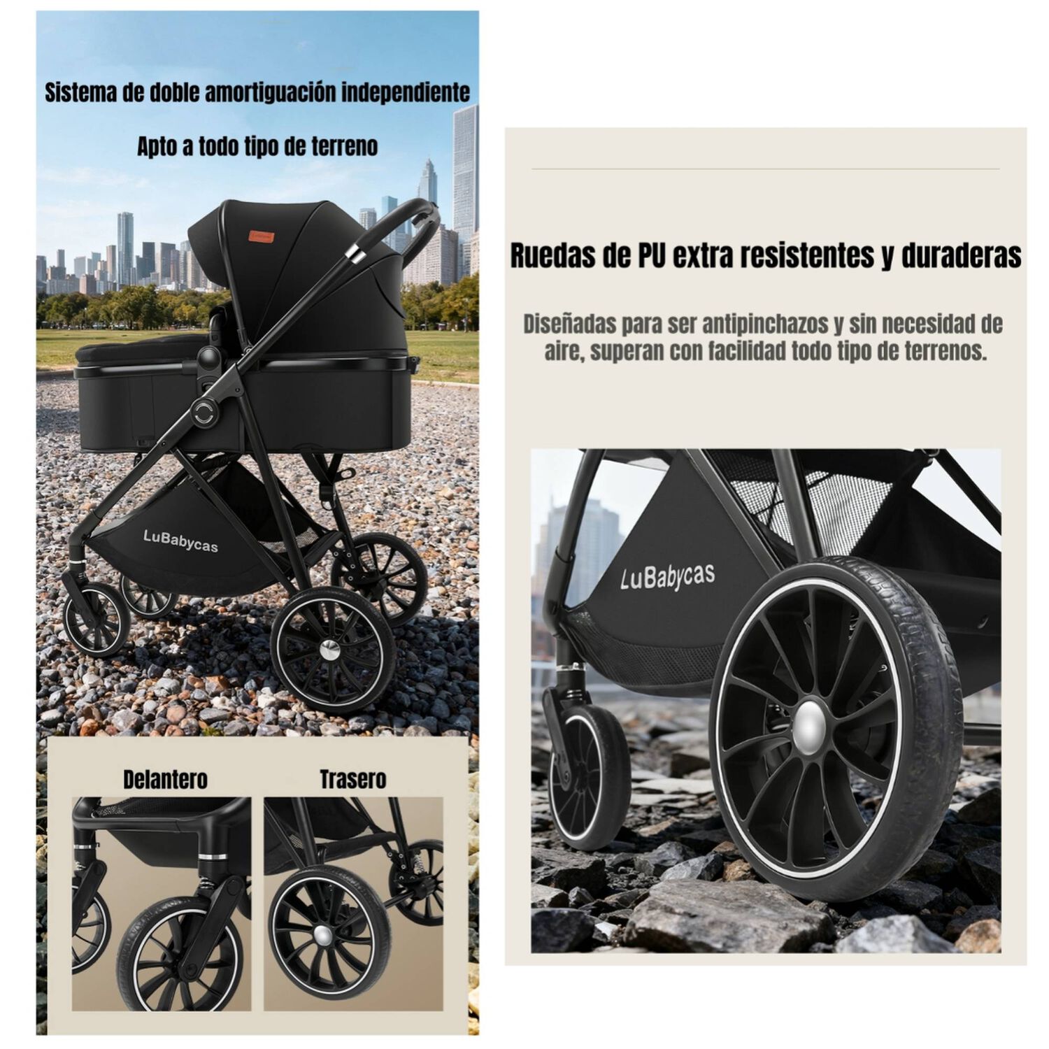 Coche Travel System Toldo 360&deg;gese Baby Negro Lubabycas image number 6.0