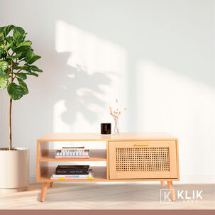Mesa De Centro Con Rattan Y Madera Mdf