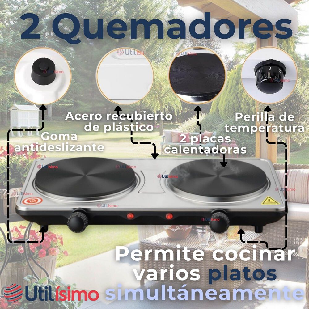 Cocina Encimera Eléctrica 2 Platos 2000w Cocinilla Premium Plateada image number 6.0