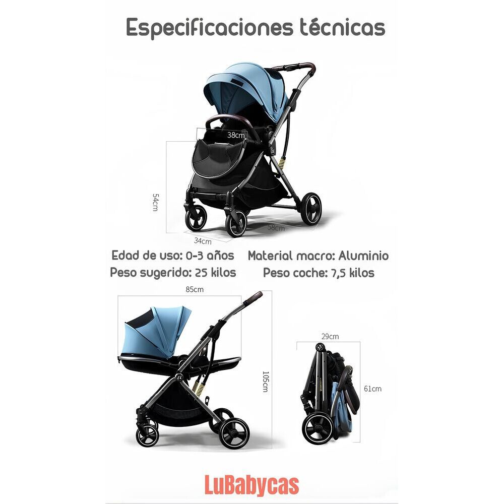 Coche De Paseo Modo Apego Y Panor&aacute;mico Gris Lubabycas image number 5.0