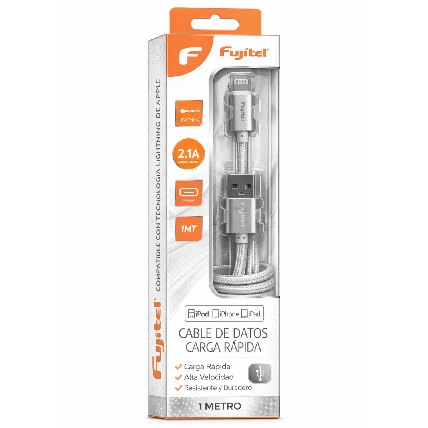 Cable De Datos Fujitel Lightning Acordonado 1m Para Carplay image number 1.0