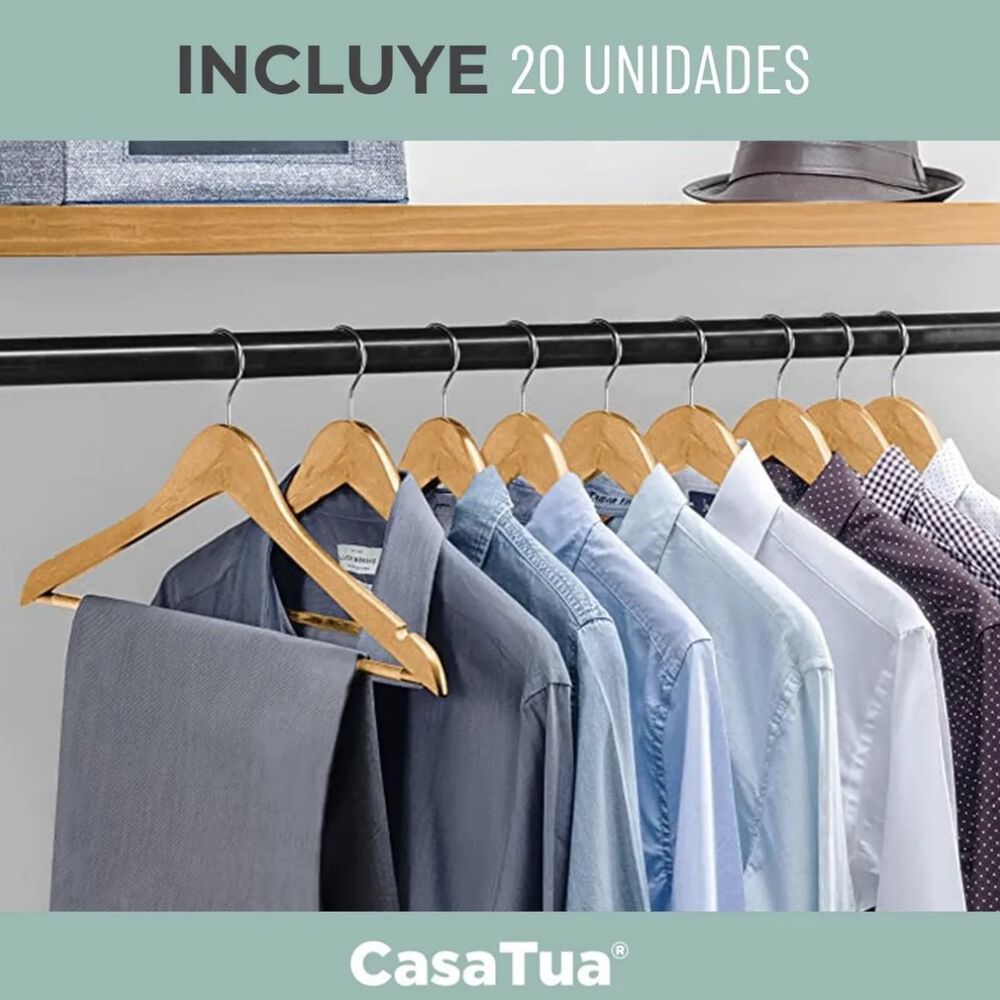 Colgadores Ropa Madera Antideslizantes X20 image number 1.0