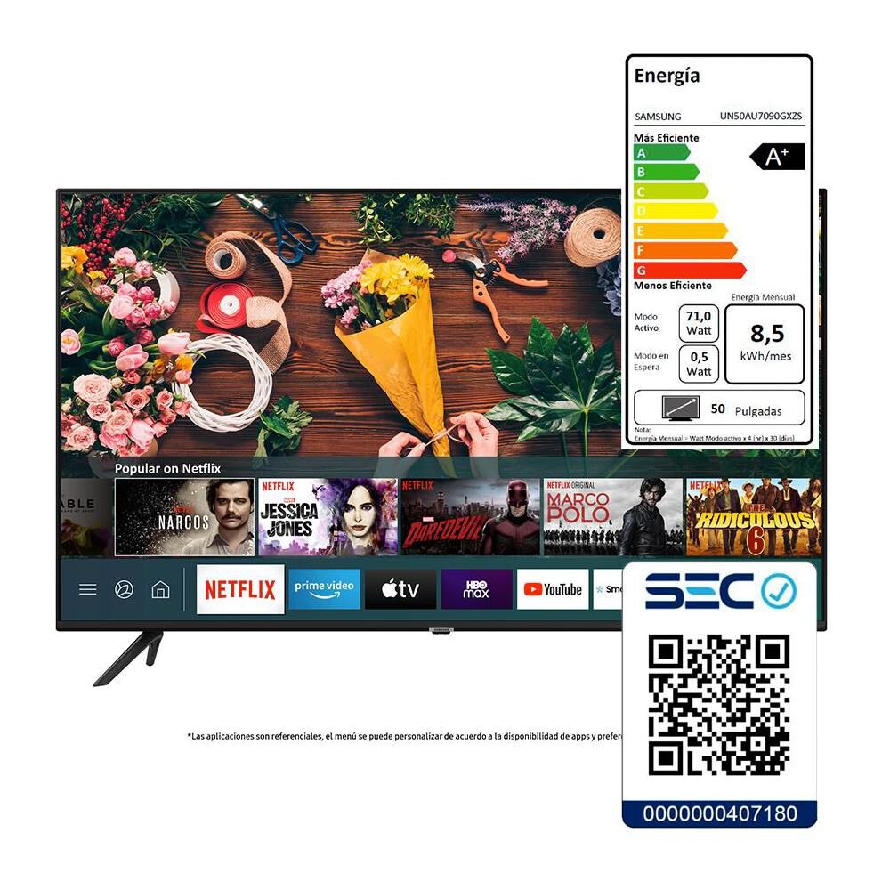Led Samsung AU7090 / 50 " / Ultra HD / 4K / Smart Tv 2022