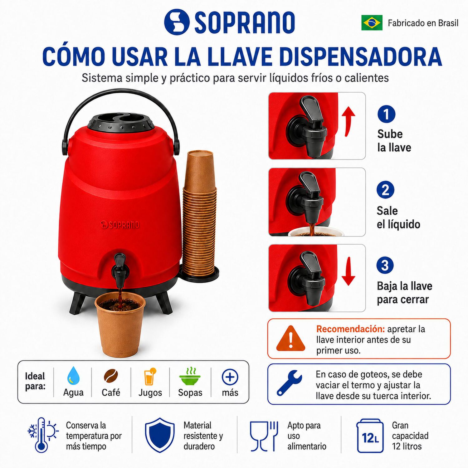 Maxi Termo 12 Litros Soprano Rojo Para Agua Fria Y Caliente image number 5.0