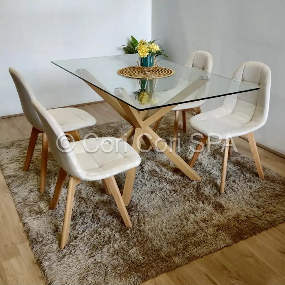 Juego De Comedor Madrid 140x80cms + 4 Sillas Capitonne Velvet Beige image number 0.0