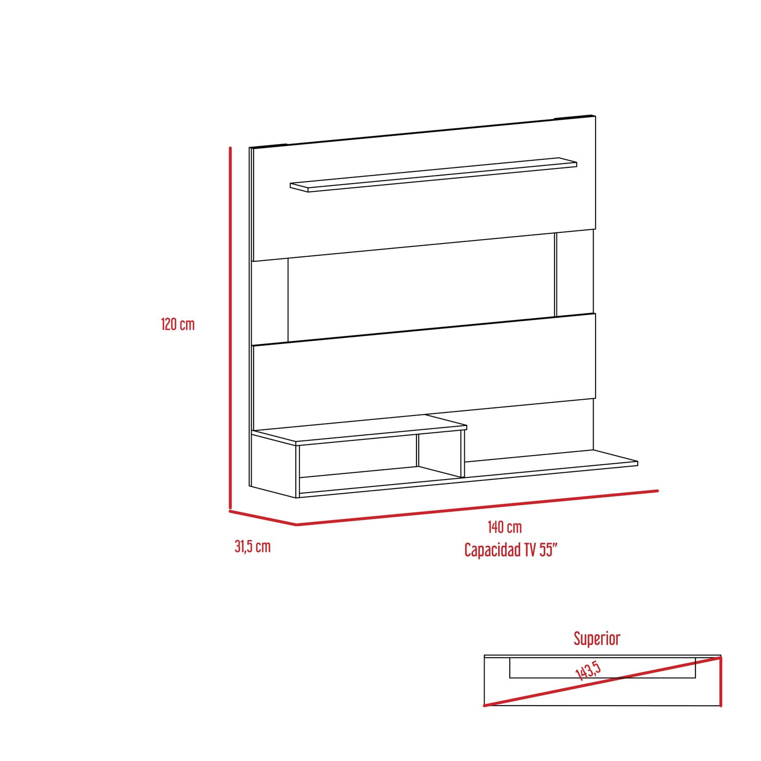 Panel Tv 55" 120x150x31,5 Cm Fm-001o - Cafe Oscuro image number 5.0