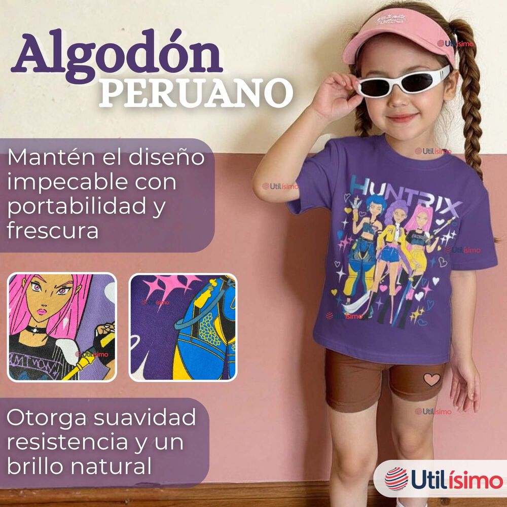 Polera Huntrix 100% Algodón Manga Corta Niña Huntr/x Demon Hunters Rumi Mira Zoey image number 4.0