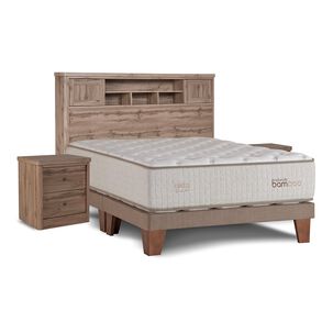 Cama Europea Celta Natural Bamboo / 2 Plazas / Base Dividida + Set De Maderas