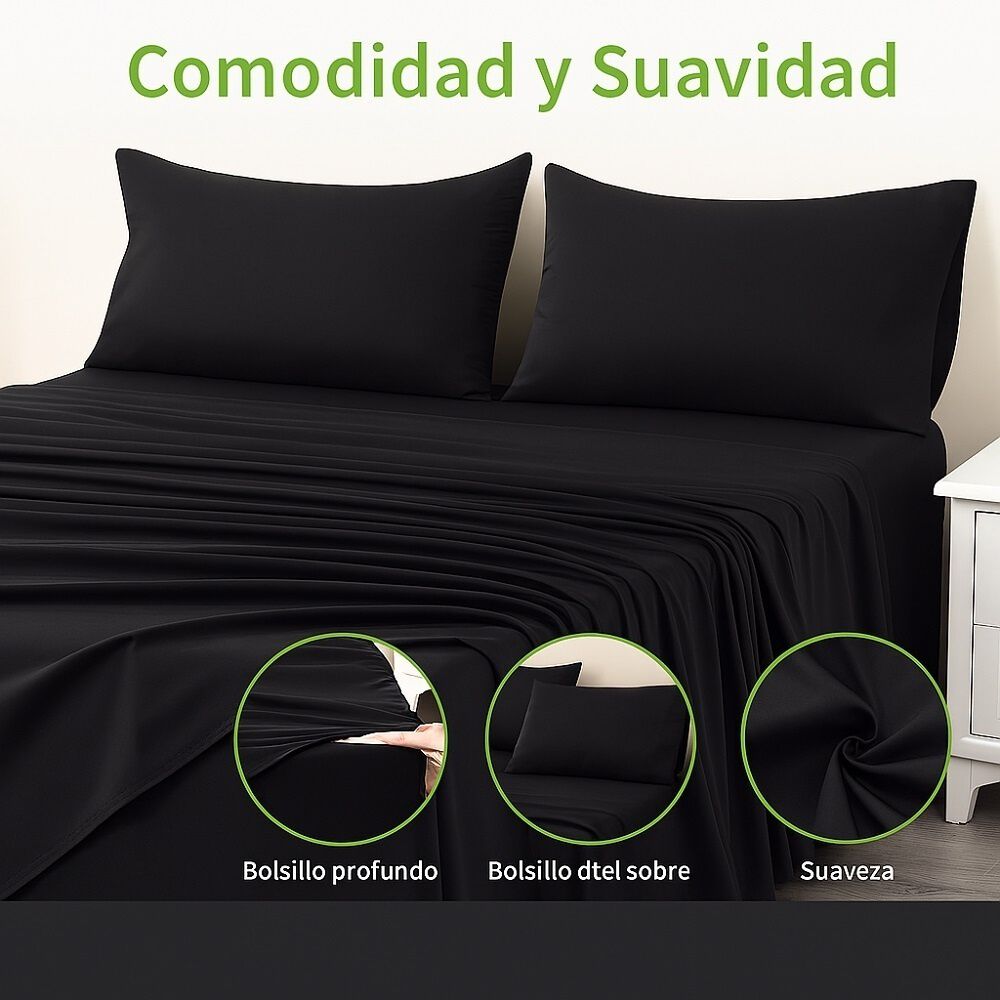 Juego De Sábana 200 Hilos 2 Plazas 4 Piezas Variedad Colores image number 14.0