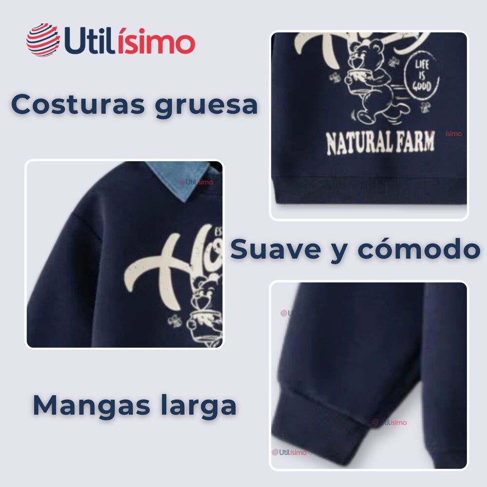 Poler&oacute;n Estilo Pique Manga Larga Ni&ntilde;o 100% Algod&oacute;n Azul image number 4.0