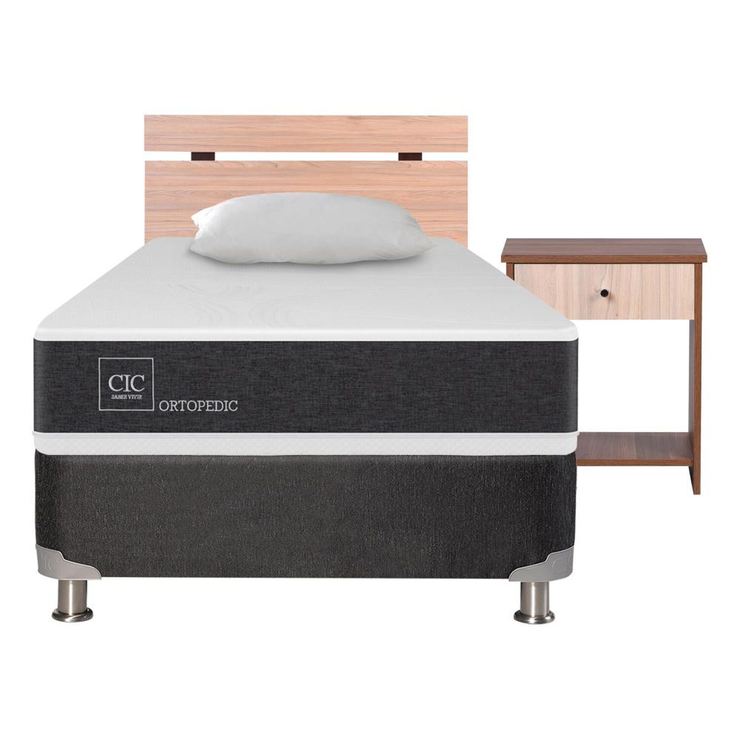 Box Spring Cic Ortopedic B5 / 1.5 Plazas / Base Normal + Set De Maderas + Almohada image number 0.0