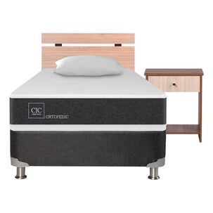 Box Spring Cic Ortopedic B5 / 1.5 Plazas / Base Normal + Set De Maderas + Almohada