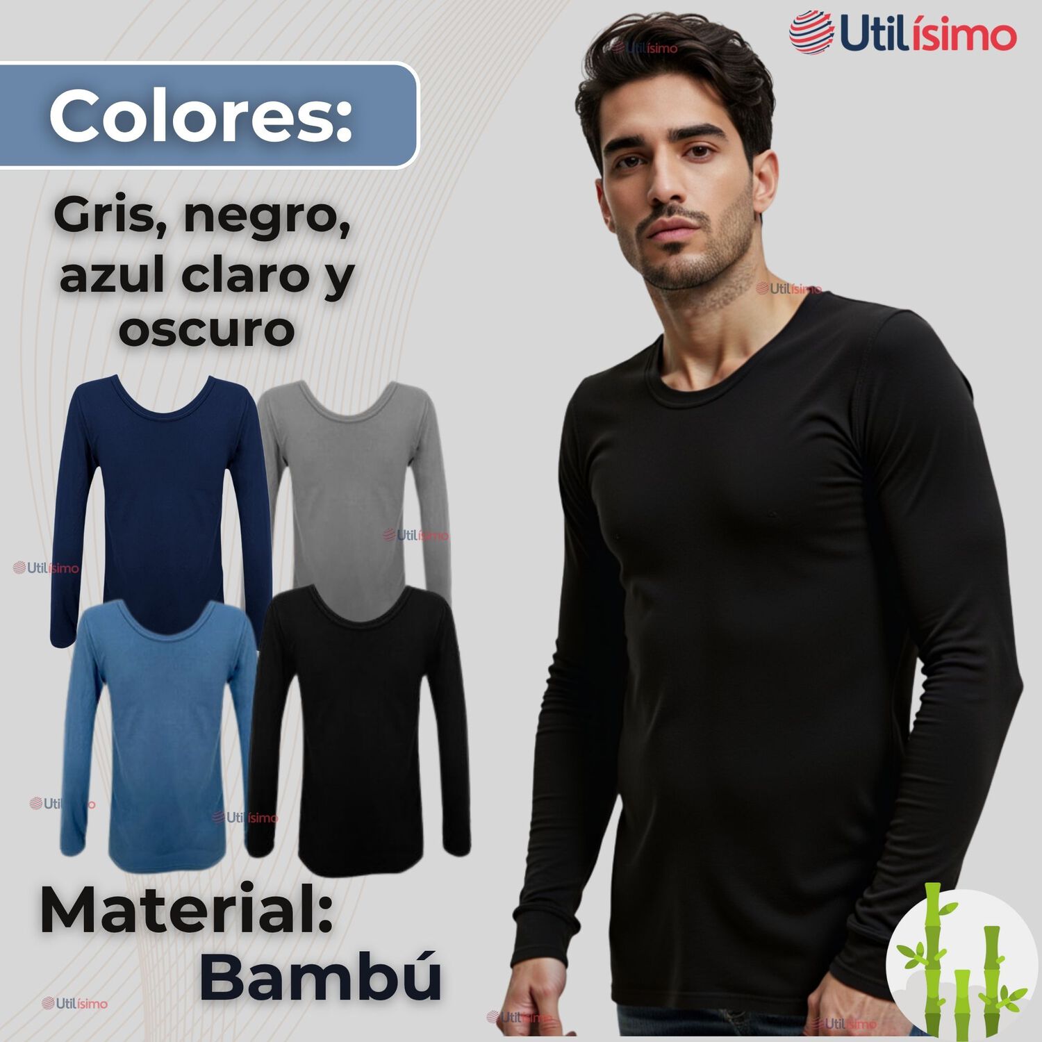 Pack 3 Camiseta Hombre Bamb&uacute; Manga Larga Primera Capa Polera image number 1.0