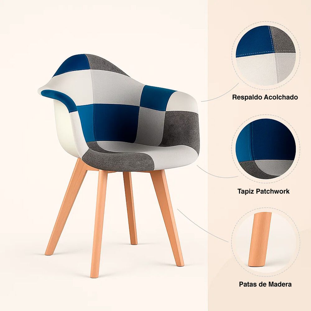 Butaca Sitial Patchwork Acolchado Wood - Celeste image number 4.0