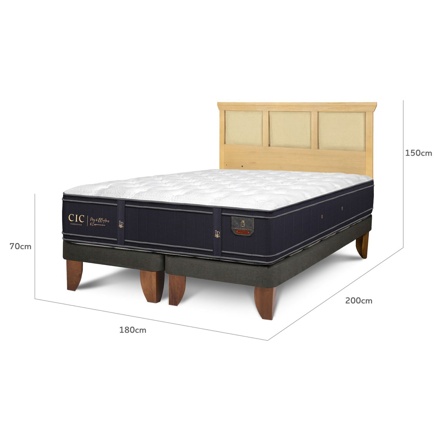 Cama Europea Cic Linea Premium / 2 Plazas / Base Dividida + Respaldo image number 2.0