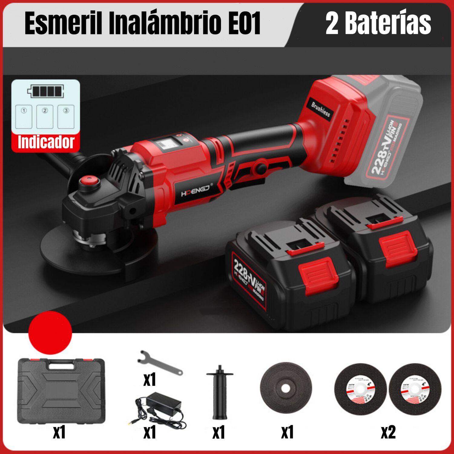 Esmeril Inal&aacute;mbrico Con 2 Bater&iacute;as 21v E01 image number 3.0