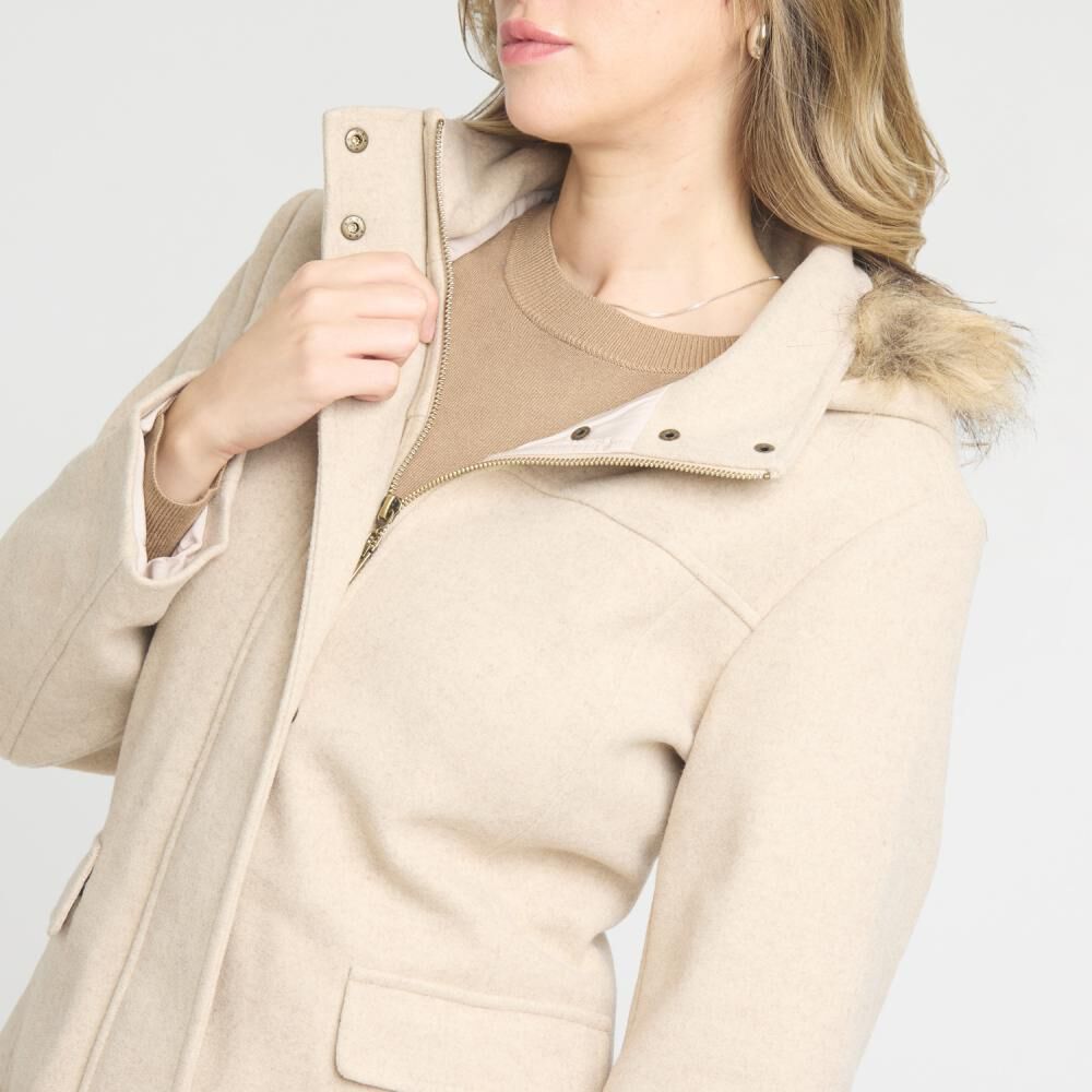 Abrigo Regular Cuello Alto Con Capucha Con Pelos Mujer Lesage image number 4.0