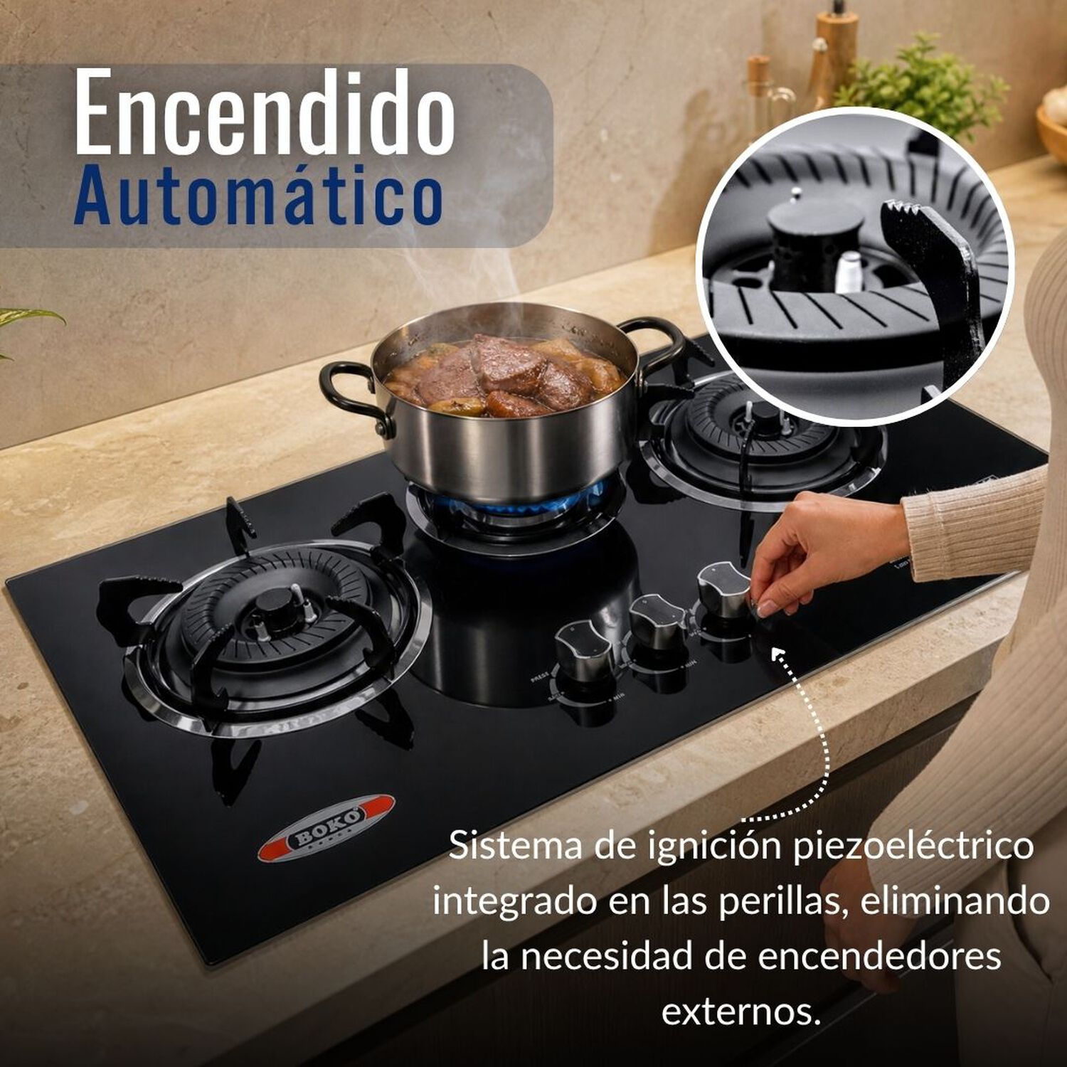 Encimera Gas Licuado 3 Platos Vidrio Templado image number 8.0
