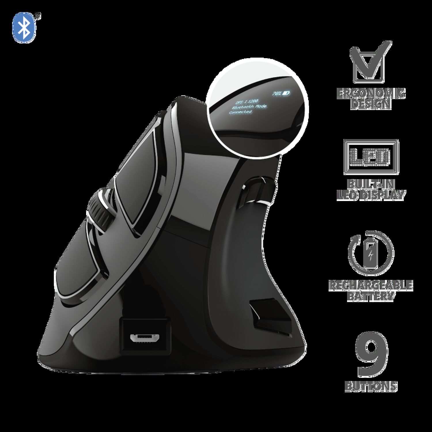 Mouse Ergonomico Profesional Trust Voxx Bluetooth Recargable image number 9.0