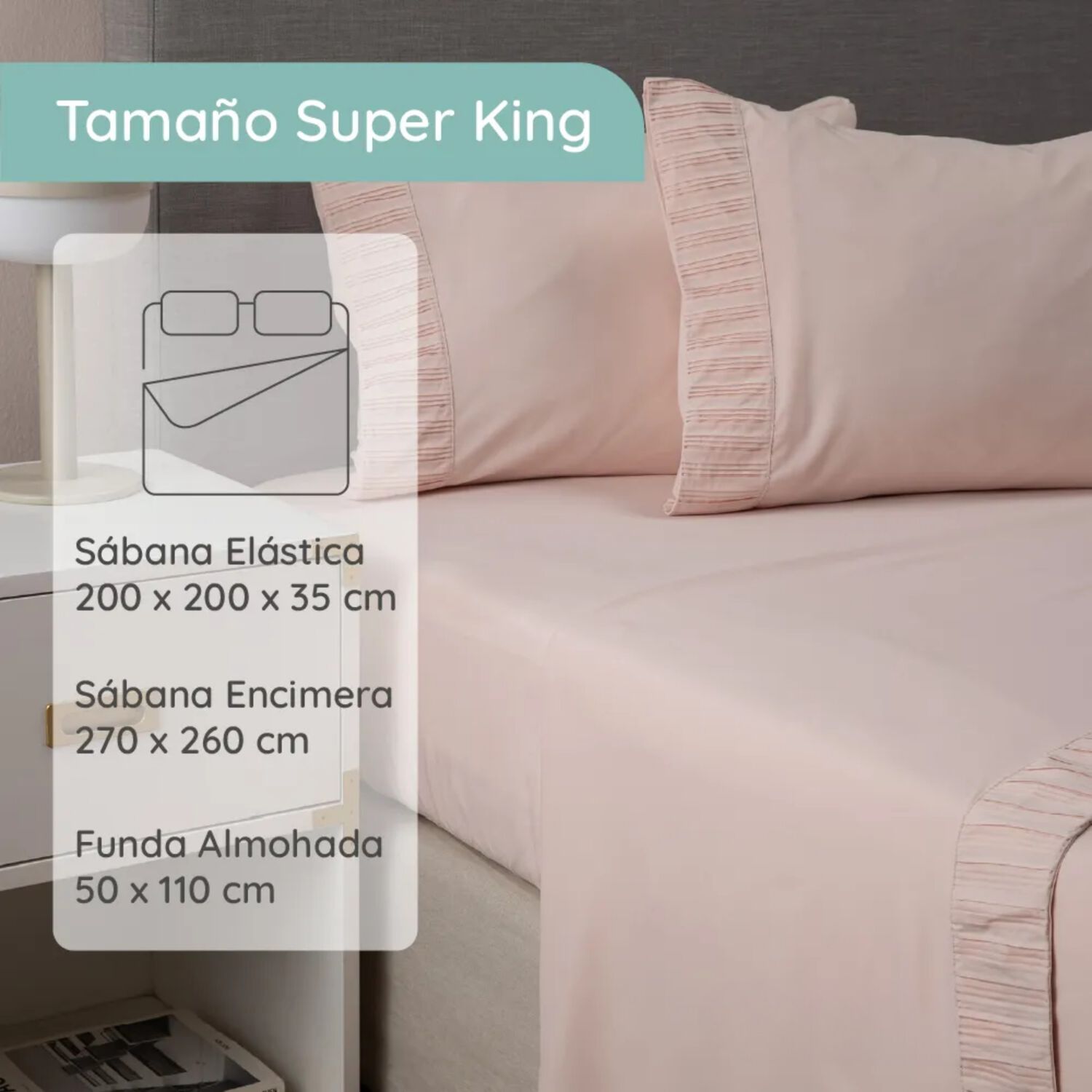 Sabanas Colch&oacute;n Super King Microfibra 300 Hilos Rosado image number 4.0