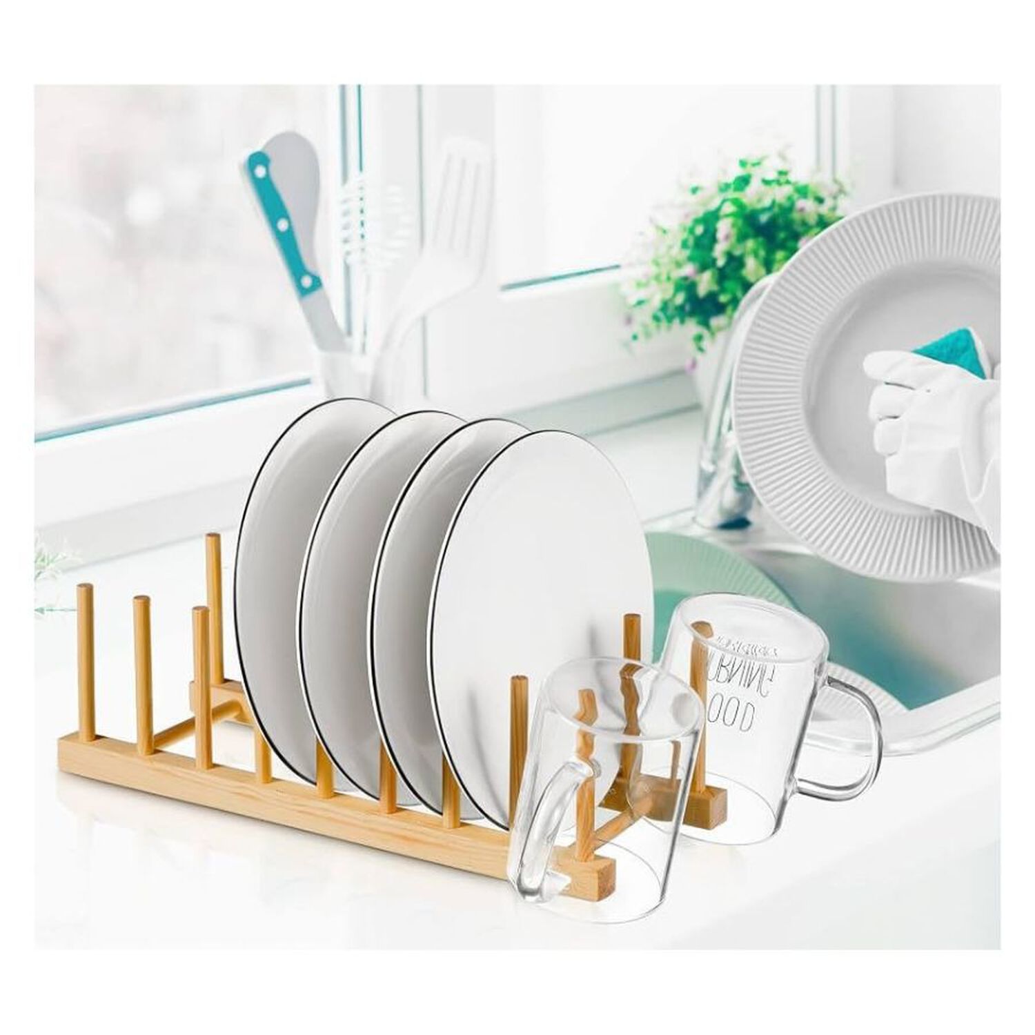 Repisa Organizadora Platos Bamb&uacute; Natural Escurridor Moderno 35cm image number 4.0