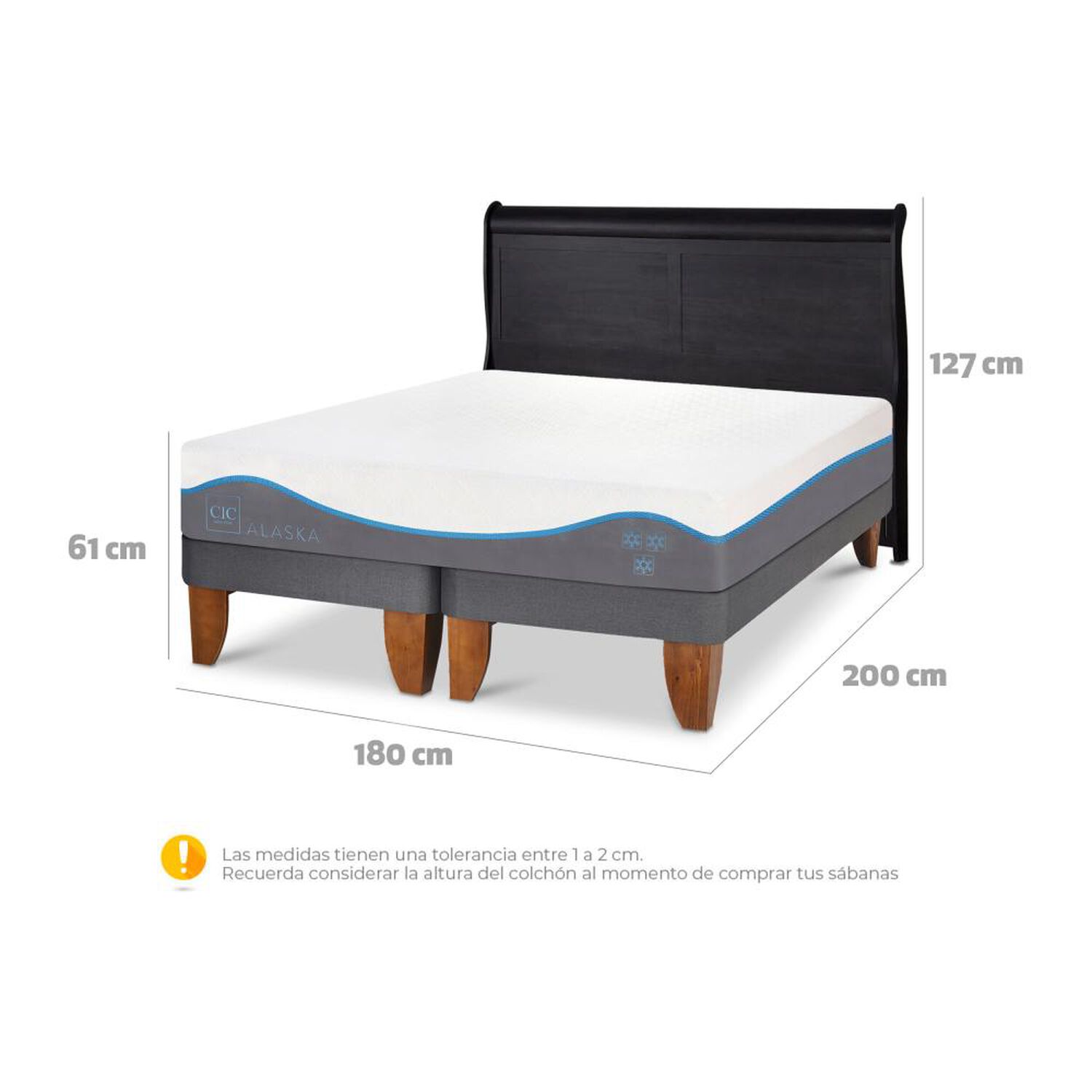Cama Europea Cic Alaska / King / Base Dividida + Respaldo image number 4.0