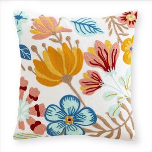 Cojin Bordado 45x45 Cm Flor Hibiscus Blanco
