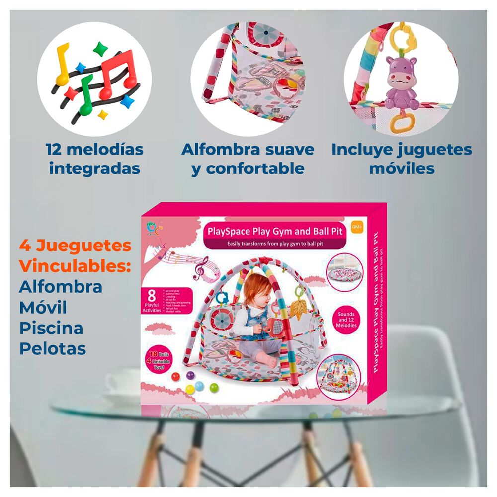 Gimnasio Bebe 3 En 1 Alfombra + Piscina Pelotas Rosado image number 1.0