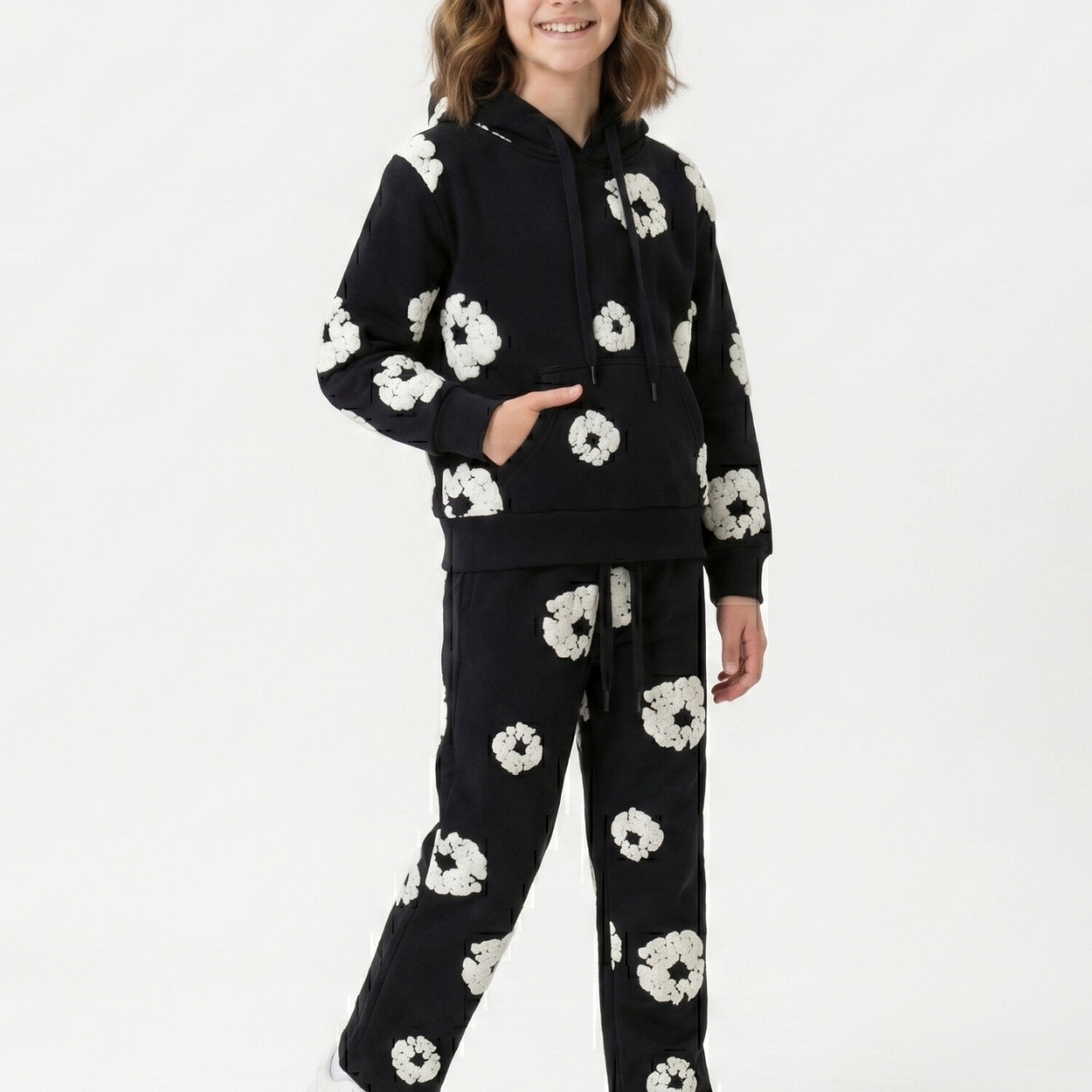 Conjunto Buzo Ni&ntilde;a Poleron Canguro Y Jogger Flores 3d image number 1.0