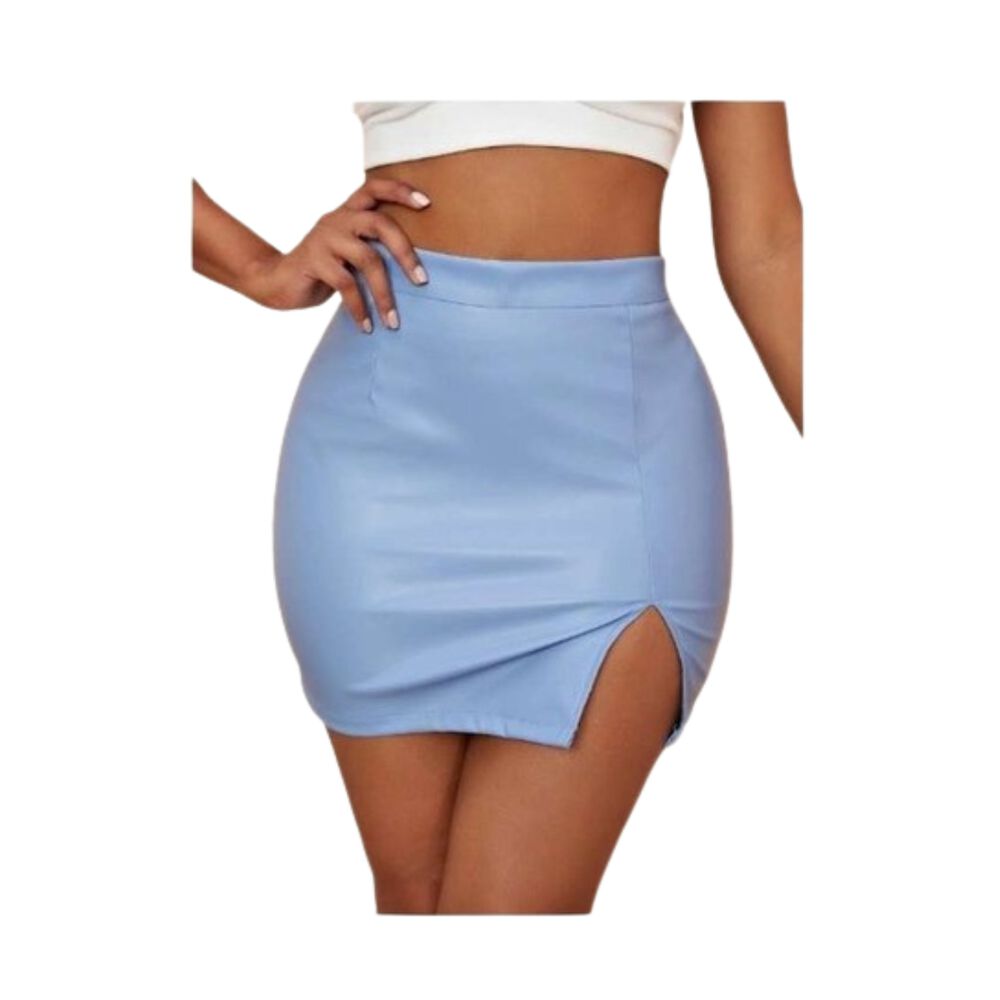 Falda Cuero Con Abertura Pierna Tiro Alto Sin Costura image number 8.0