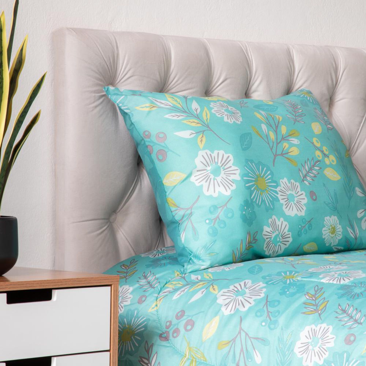 Set Plum&oacute;n + Almohada Estampada Casaideal Flores / 1.5 Plazas image number 1.0