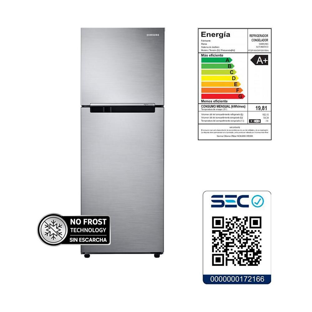 Refrigerador Top Freezer Samsung RT22FARADS8/ZS / No Frost / 234 Litros / A+ image number 9.0