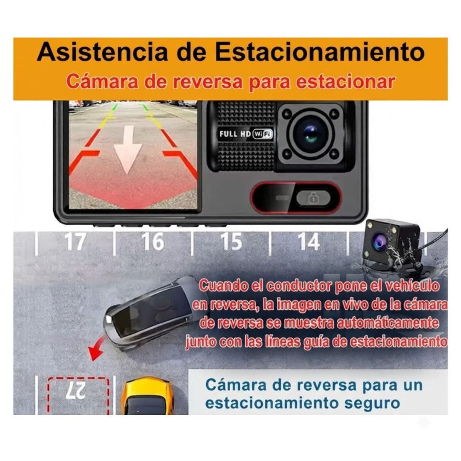 C&aacute;mara Para Auto Dashcam 3 V&iacute;as Wifi Full Hd Seguridad image number 2.0