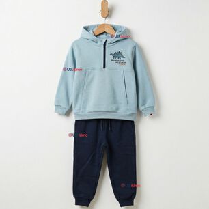 Conjunto 2 Piezas Buzo Pantal&oacute;n Y Poler&oacute;n Con Capucha Azul Dinosaurio Ni&ntilde;o