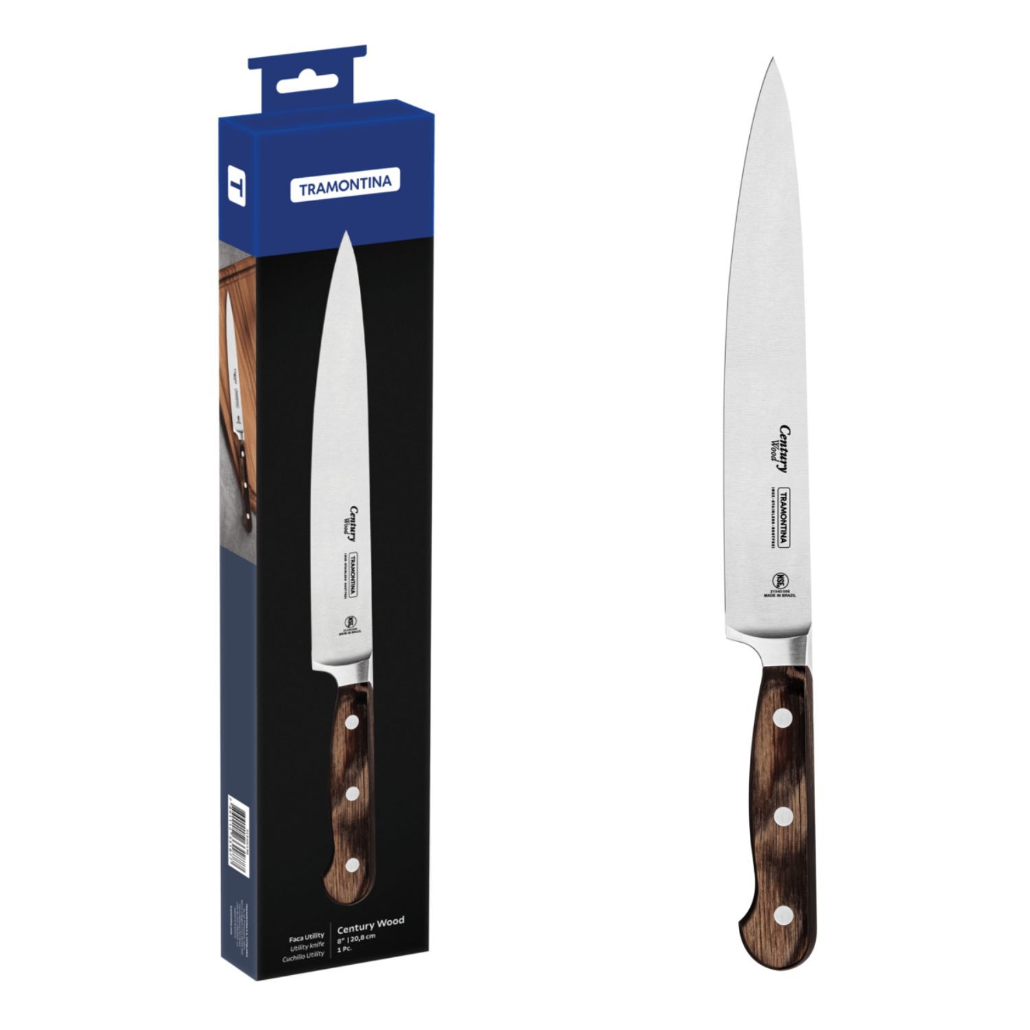 Cuchillo Century Wood Hoja Acero Inoxidable Utility Tramontina 8 Pulga image number 0.0