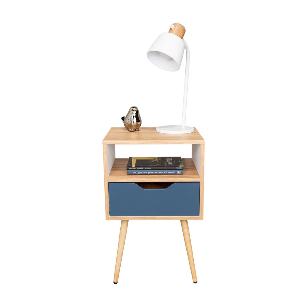 Velador Melamina 1 Cajon 63x40x35 Cm Caf&eacute; Claro Y Azul image number 2.0