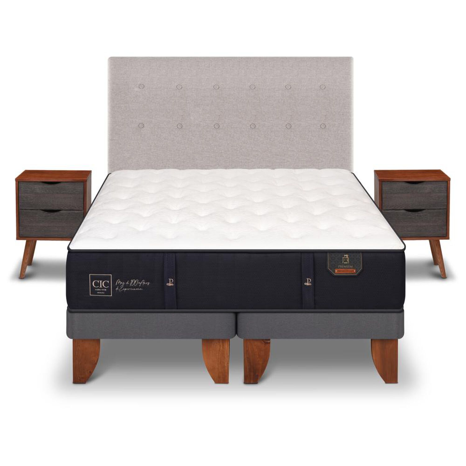 Cama Europea Cic Premium / 2 Plazas / Base Dividida + Set De Maderas image number 0.0