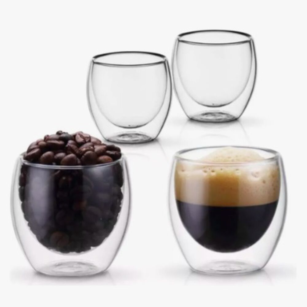 Taza Cafe 4 Vasos Vidrio Mug Doble Pared T&eacute;rmica Reforzada image number 0.0